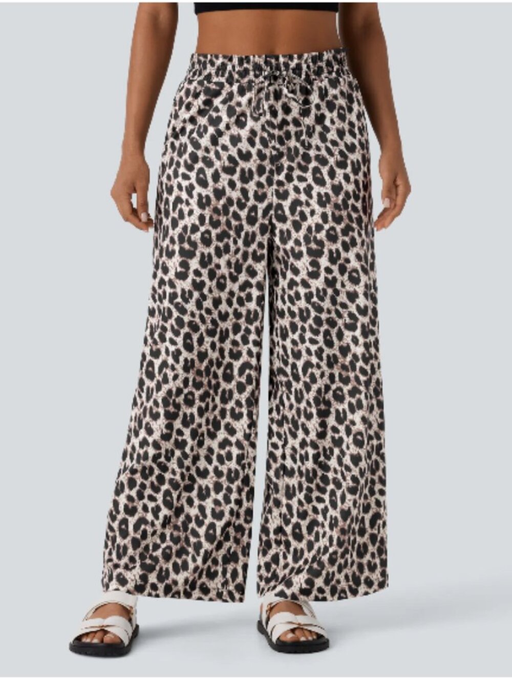 Halara High Waisted Drawstring Pocket Leopard Print Wide Leg Baggy Casual Pants